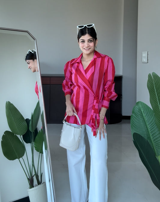 Crimson Pop Wrap Shirt