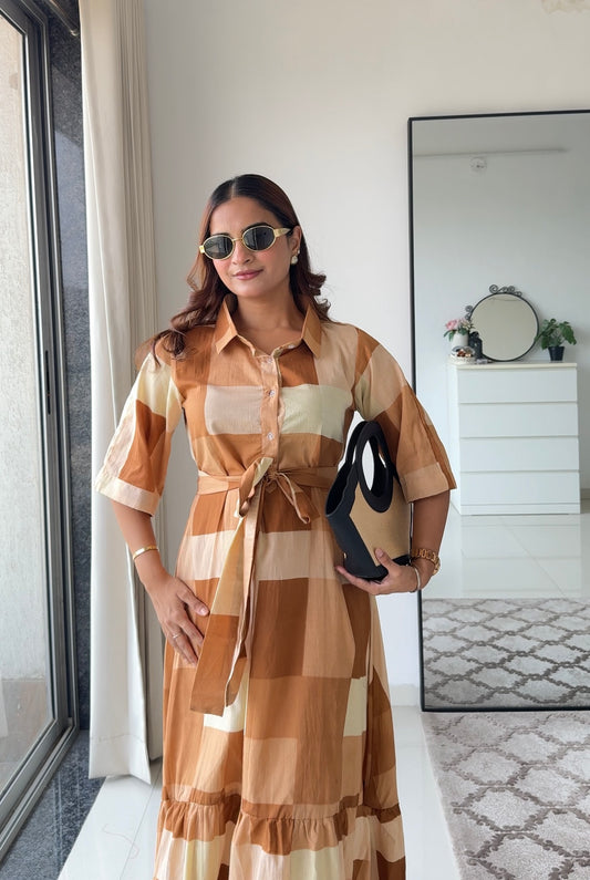 Biscotti Beige checkered dress