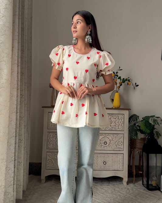 Heart Peplum Top Pure Cotton