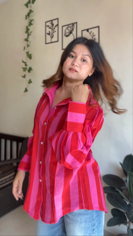 Bold Berry Stripes Cotton Shirt