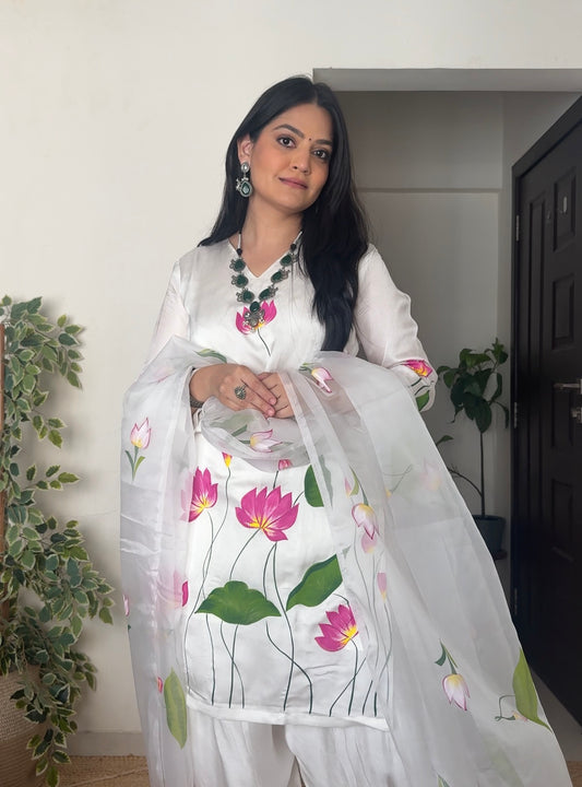 Nayab Hand-Painted Organza Satin Suit Set