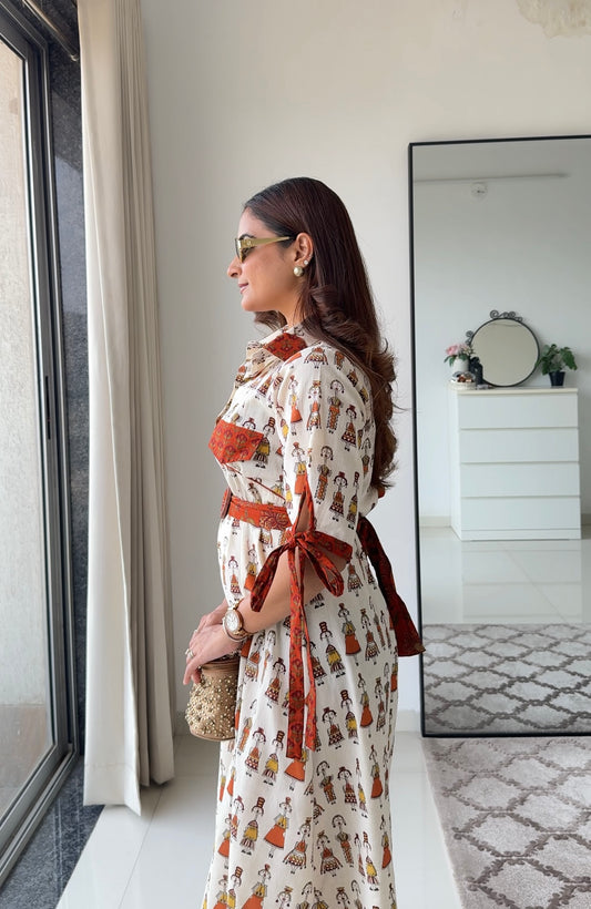 Folklore – Ivory folk-print dress