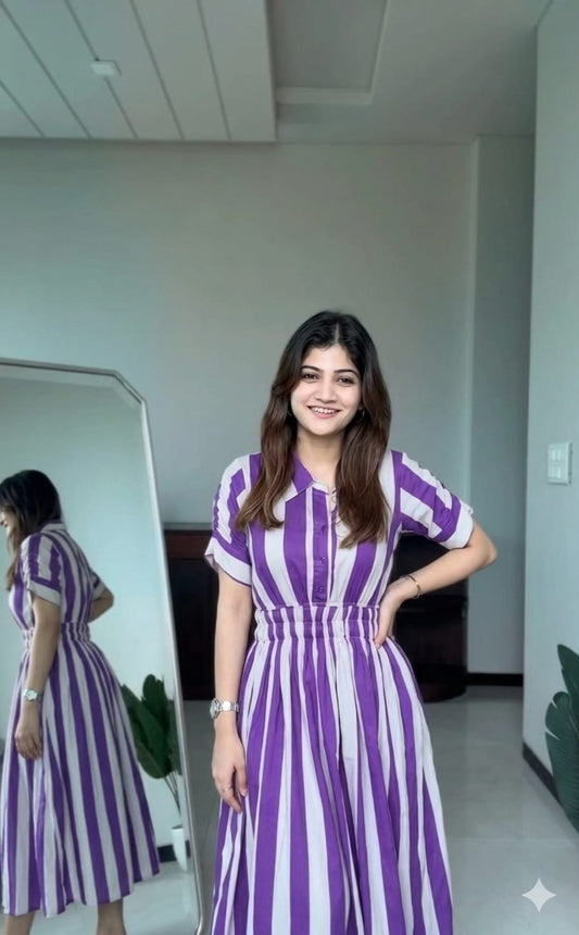 White and Purple Stripes Dress