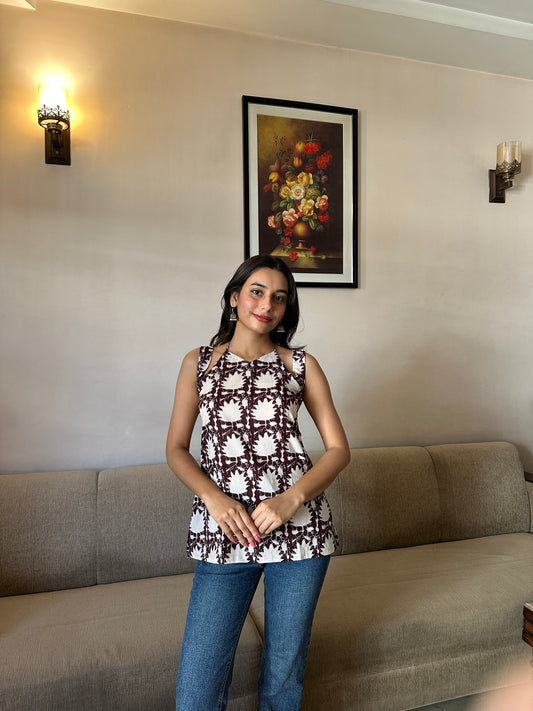 Kanika Brown & White Pure Cotton Top