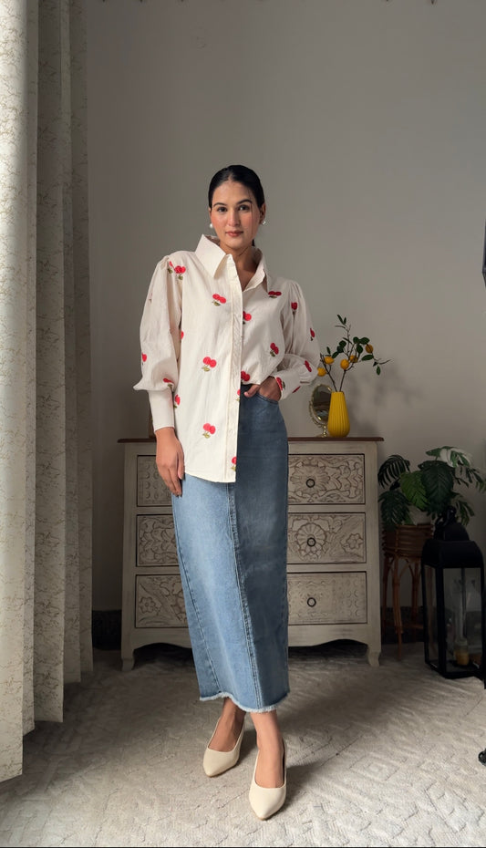 Phoolwari Cherry Embroidery Shirt