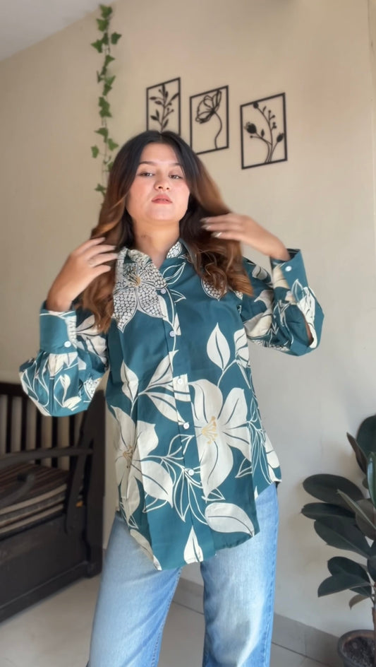 Emerald Bloom Cotton Shirt