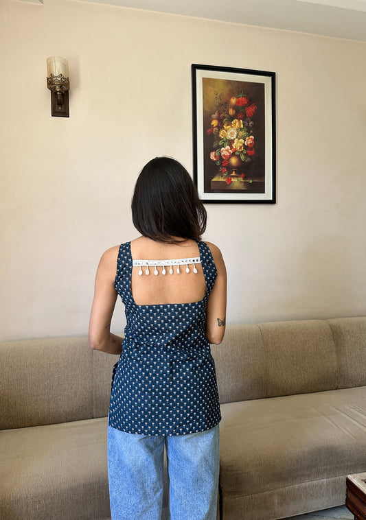 Riddhi - Blue Cotton Top - Sleeveless