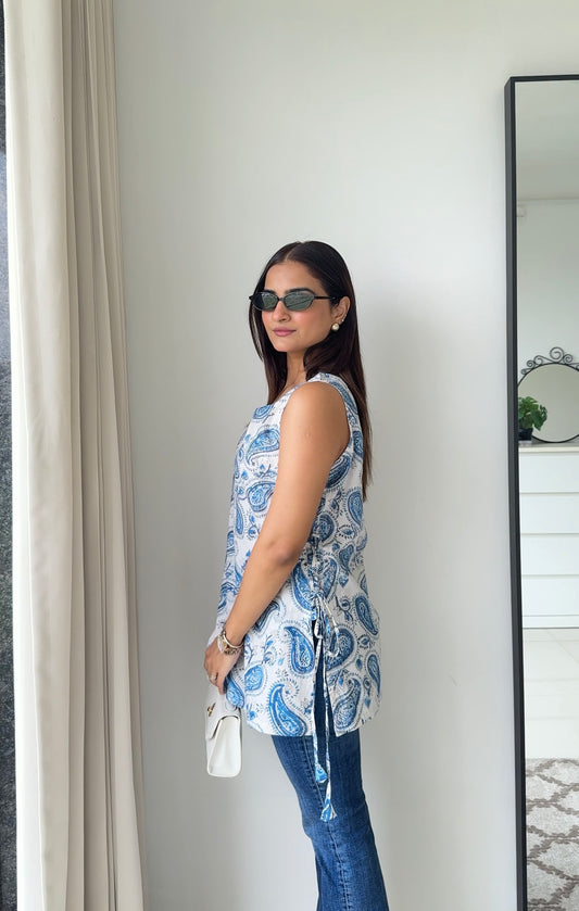 Paisley Blue & white Top