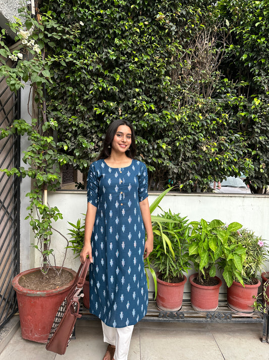 Neel Ikat Cotton Kurta Set