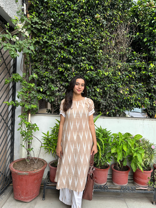 Prithvi Ikat Beige Cotton Kurta Set