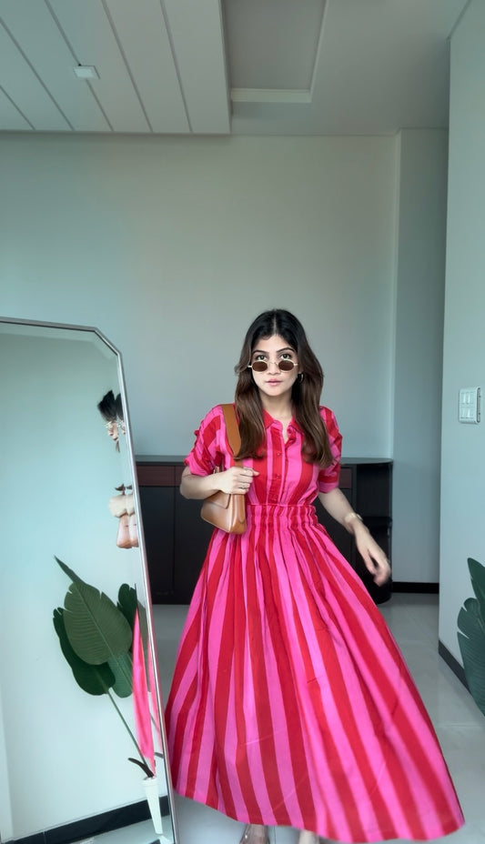 Pink & Red Vertical Stripe Shirt Dress