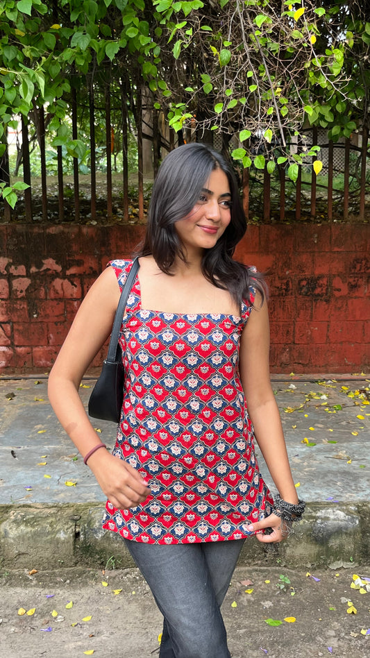 Claire Square Bagru Neck Top