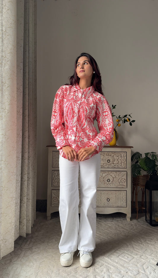 Coral Paisley Cotton Shirt