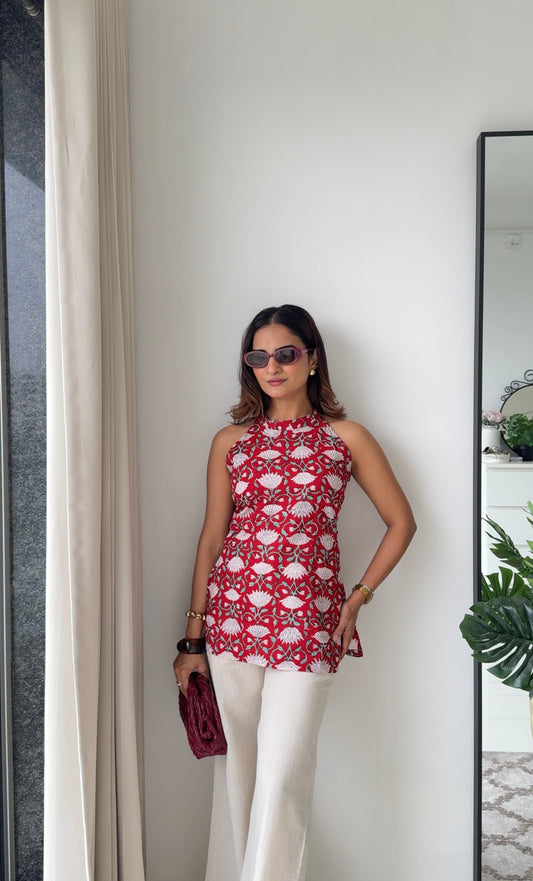 Sandhya Red Pure Top