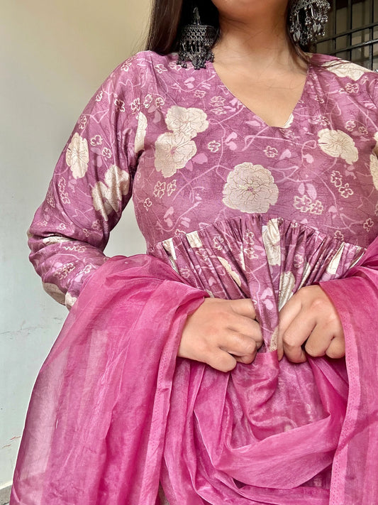 Falak Gher Pink Muslin Suit With Matching Organza Dupatta