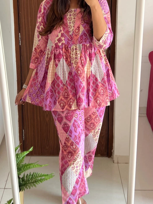 Purple Patched Printed Cotton Co-ord Set