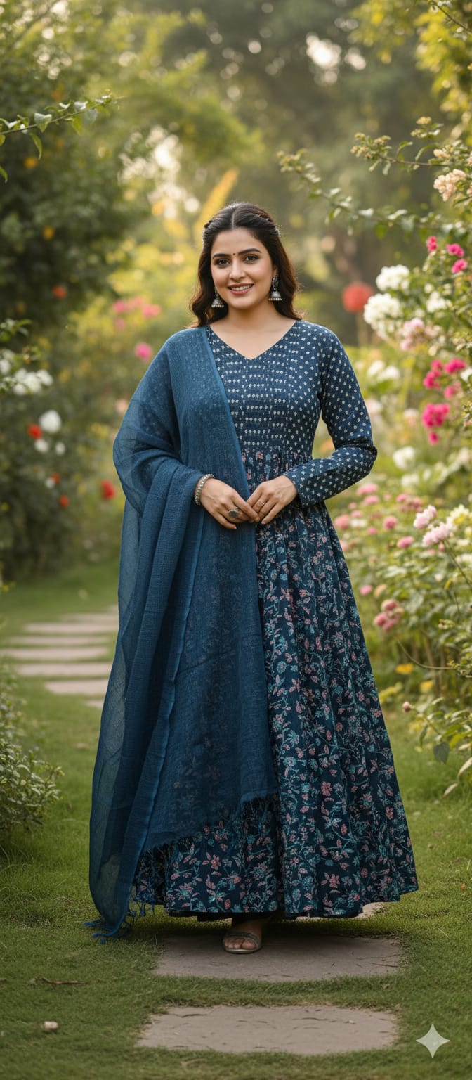 Midnight Blossom Anarkali Set