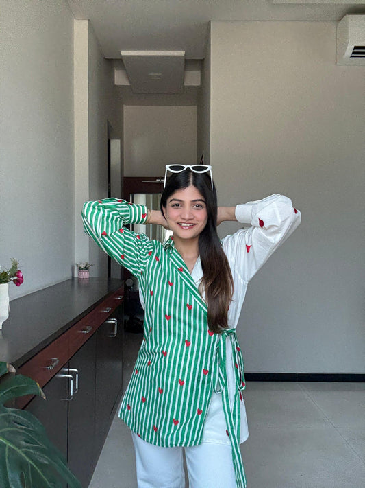 Sweetheart Stripe Wrap Shirt