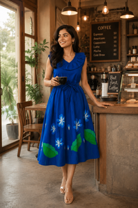 Lotus Blue Dress Handpainted