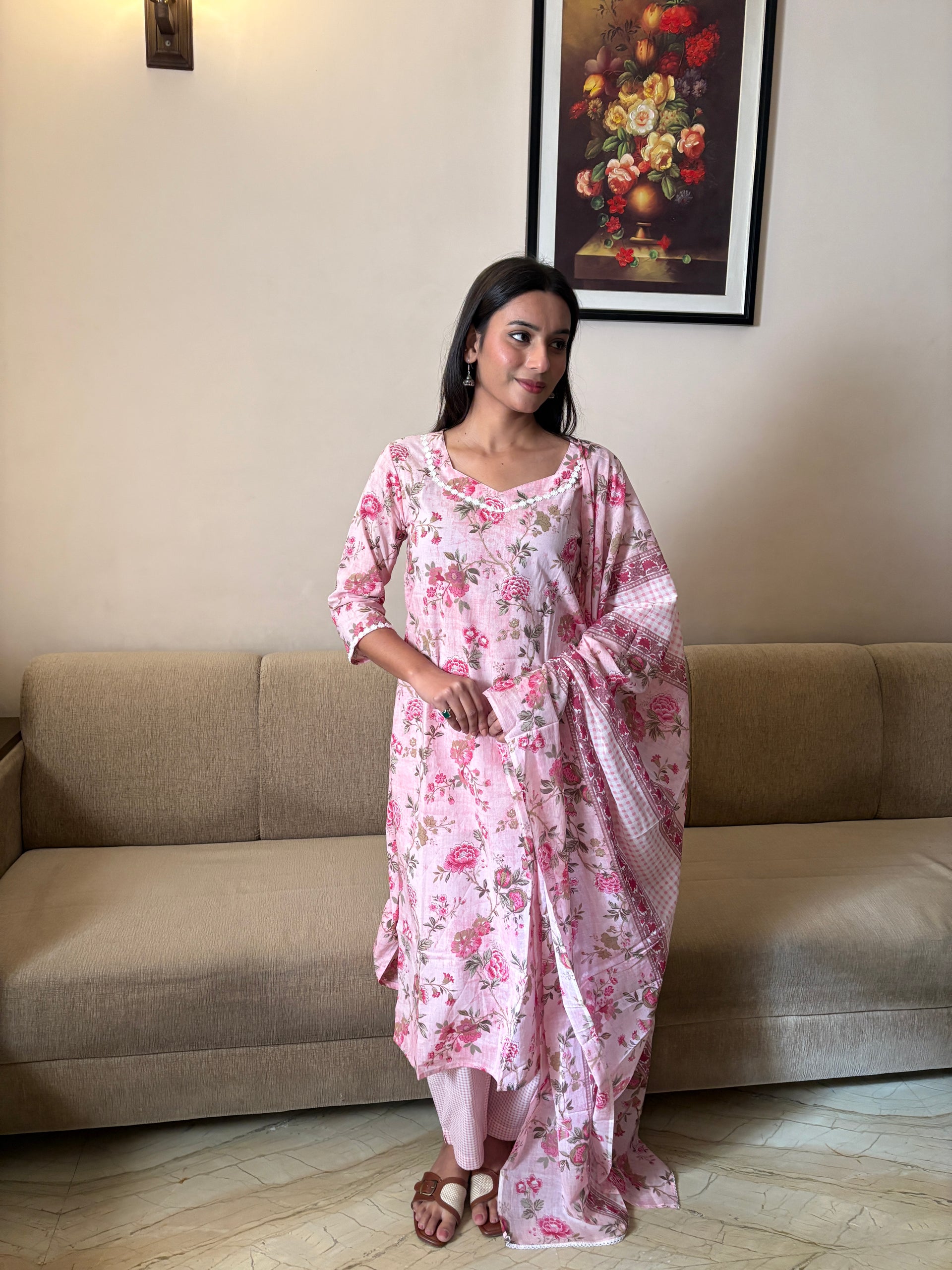 Ishani Pink Cotton Suit Set