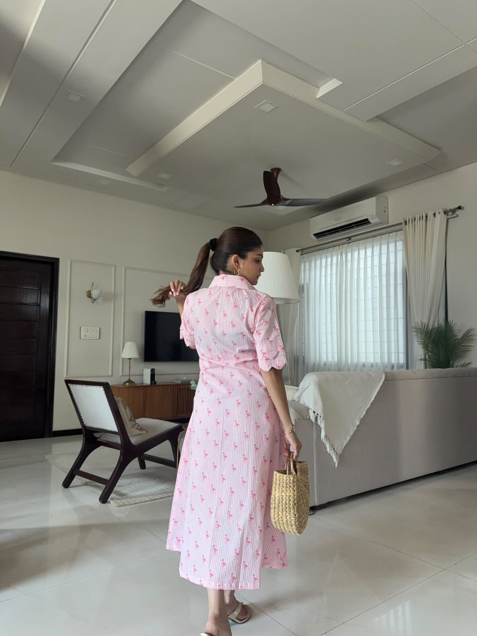 Pink Gingham Floral Dress