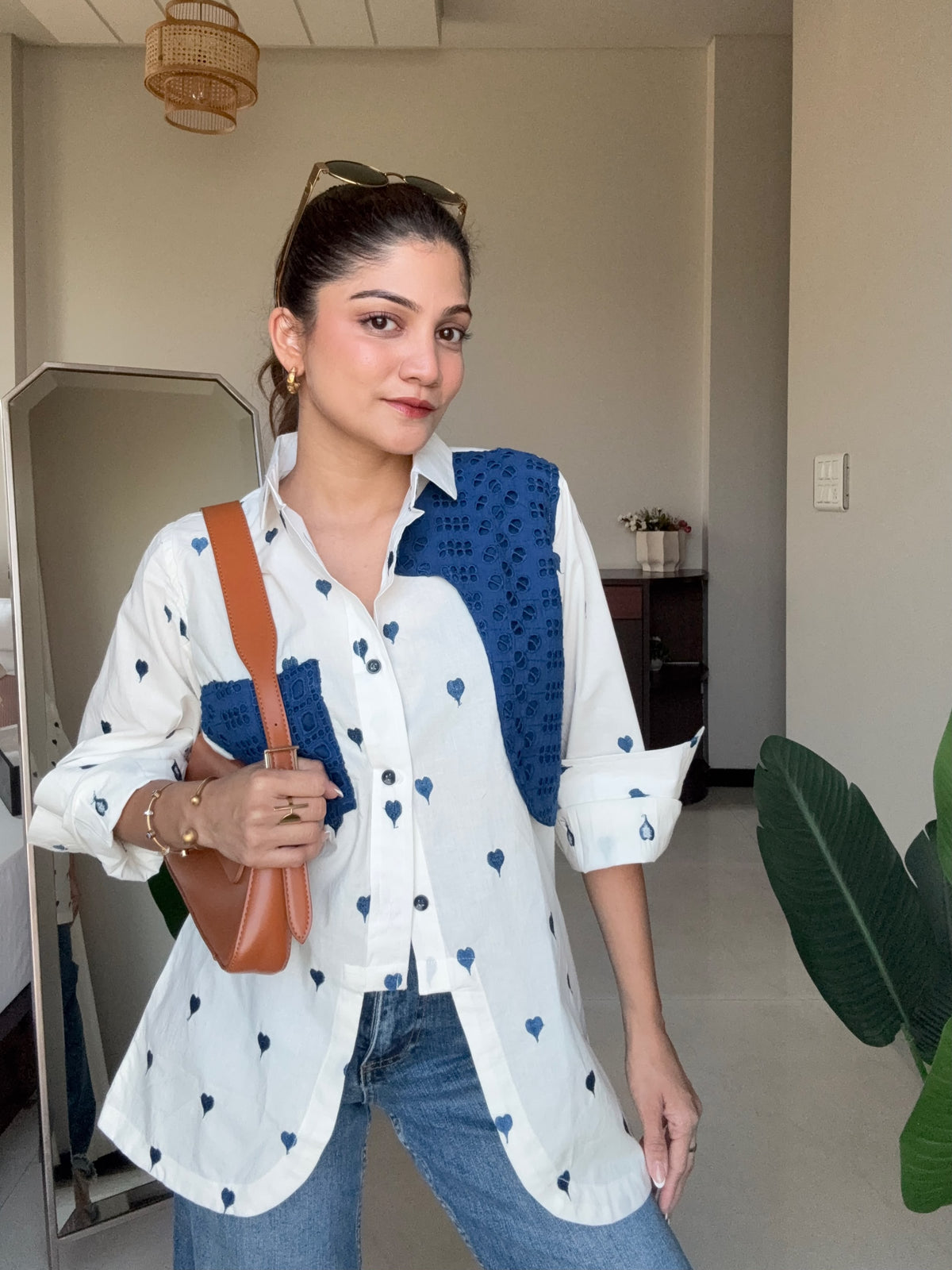 Blue Heart Embroidery Shirt