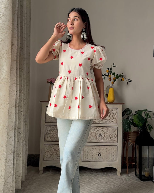 Heart Peplum Top Pure Cotton