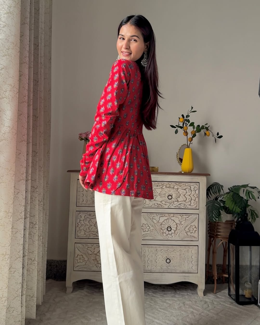 Porter Red Cotton Long Sleeve Top