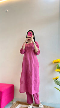 Rose Pink Chikankari Embroidered Kurta Set