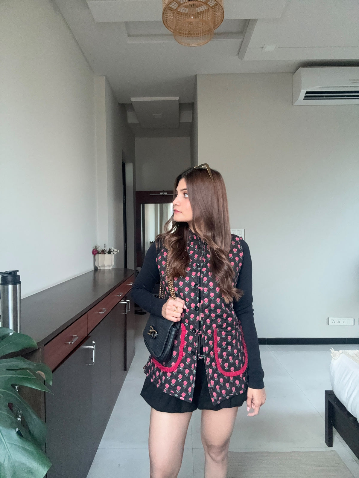 Black Floral Quilted Jacket