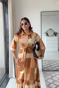 Biscotti Beige checkered dress