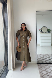 Olivine Olive green shirt dress