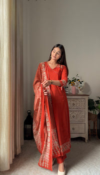 Suhita Orange Cotton Anarkali Suit Set