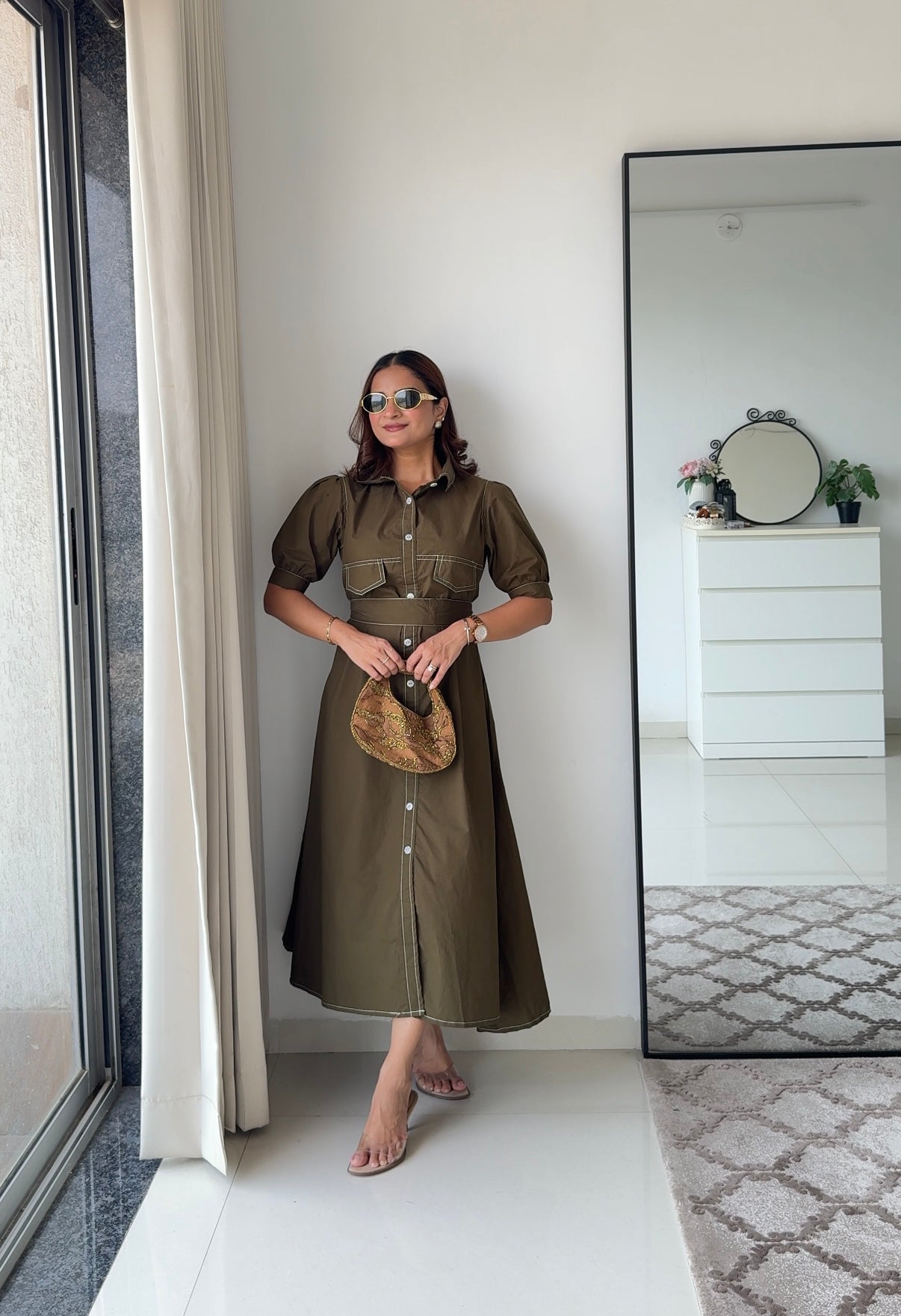 Olivine Olive green shirt dress