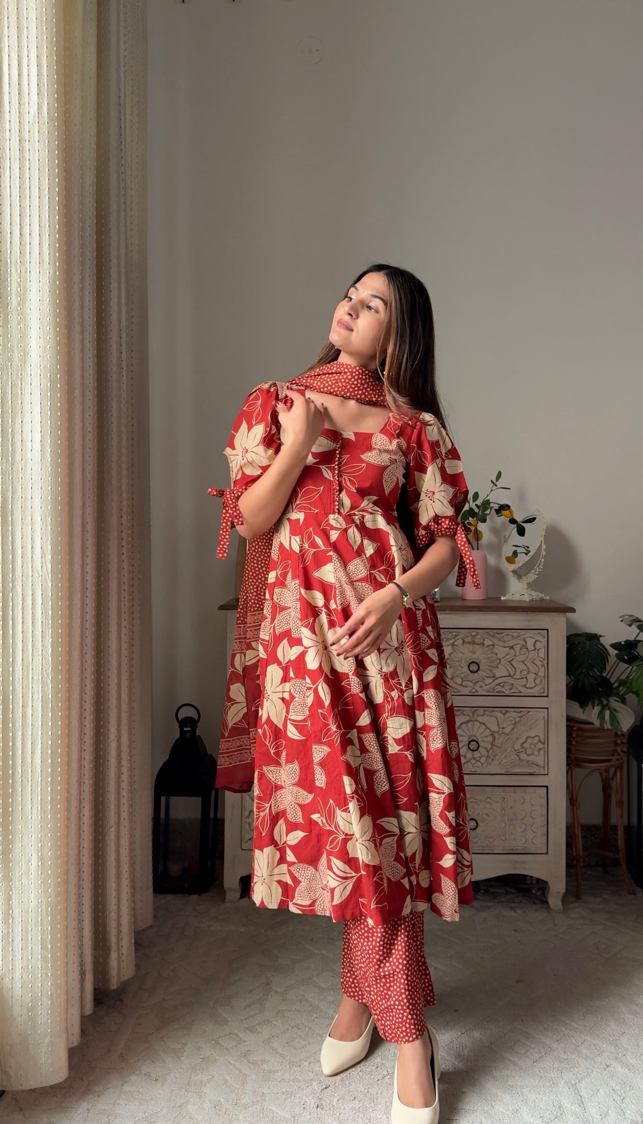 Saru Rust Orange Cotton Anarkali Suit Set