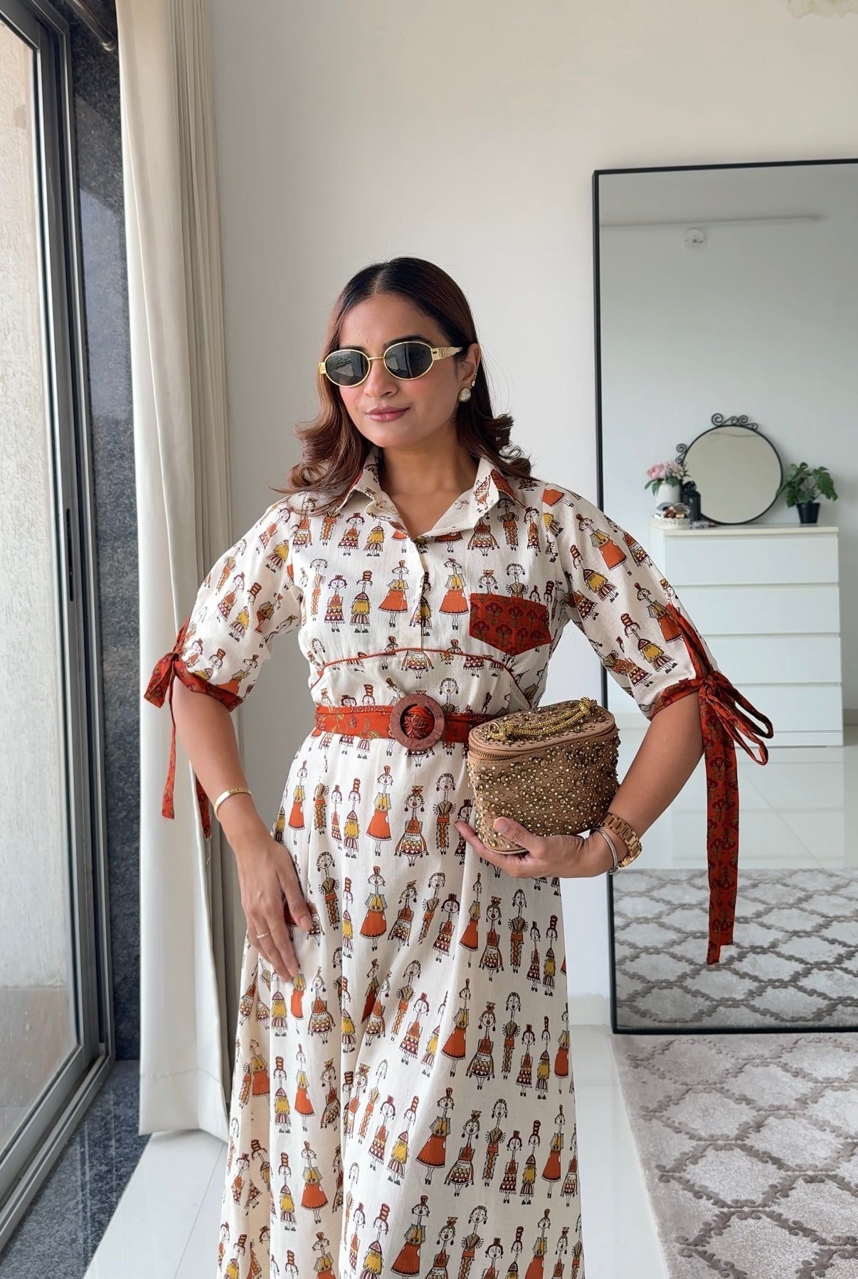 Folklore – Ivory folk-print dress