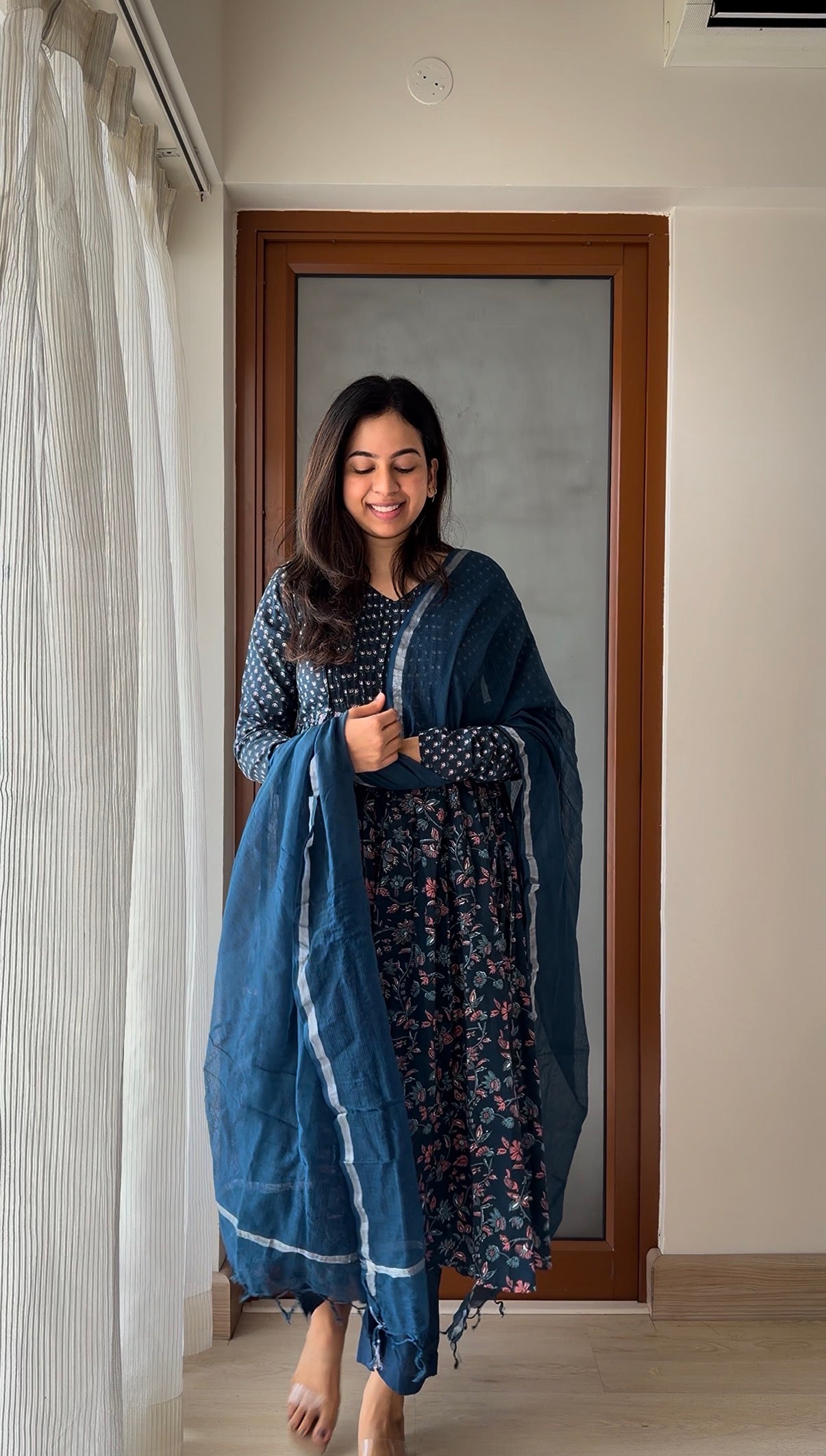 Midnight Blossom Anarkali Set