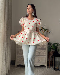 Heart Peplum Top Pure Cotton