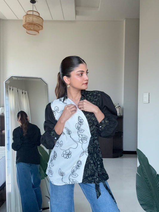 Noir Black & White Wrap Shirt