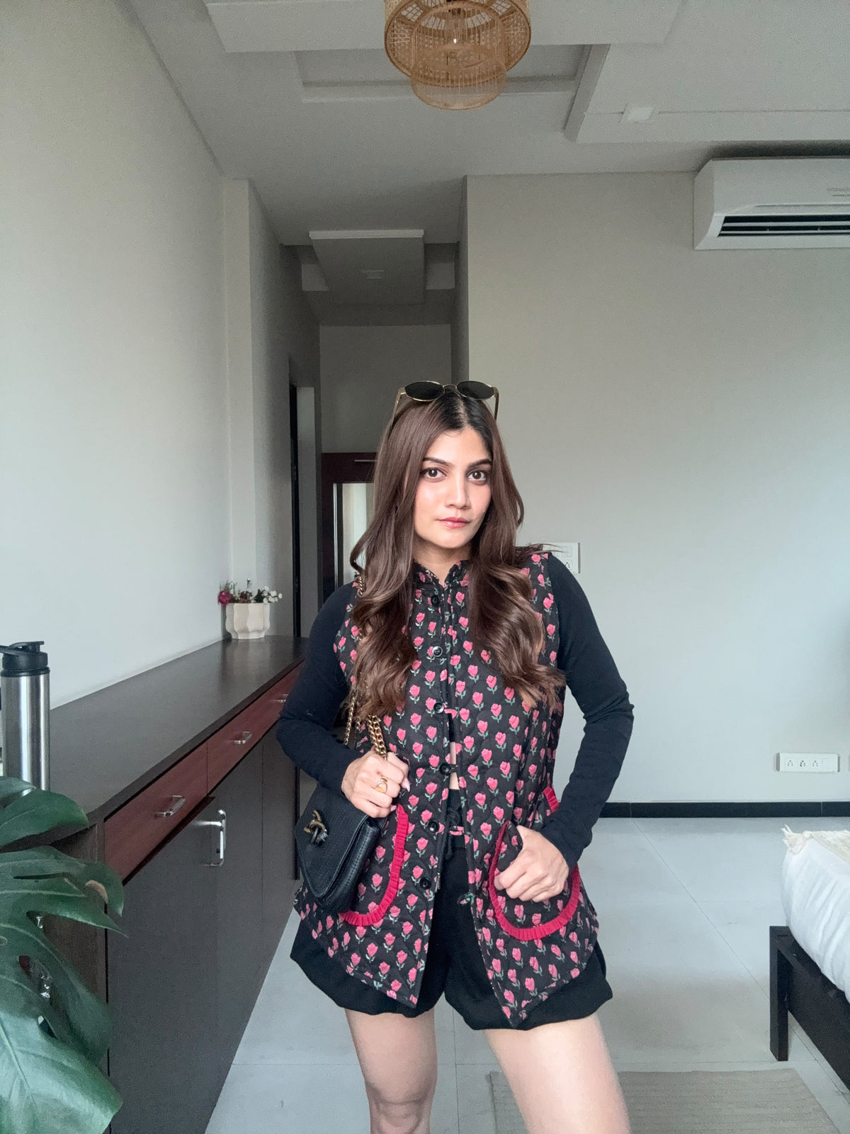 Black Floral Quilted Jacket