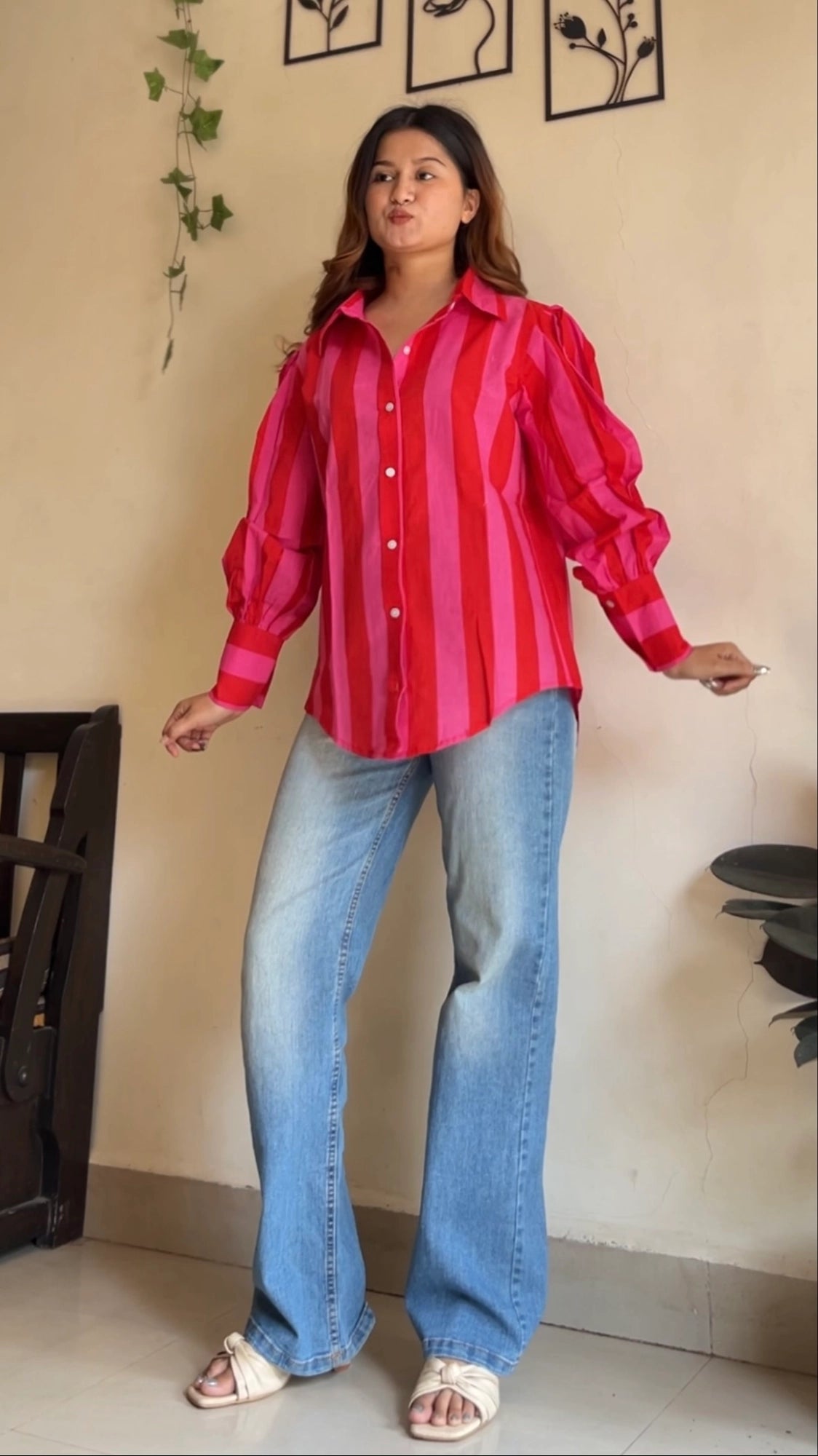 Bold Berry Stripes Cotton Shirt