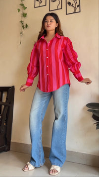 Bold Berry Stripes Cotton Shirt