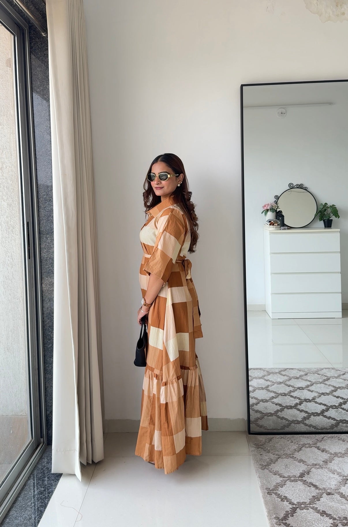 Biscotti Beige checkered dress