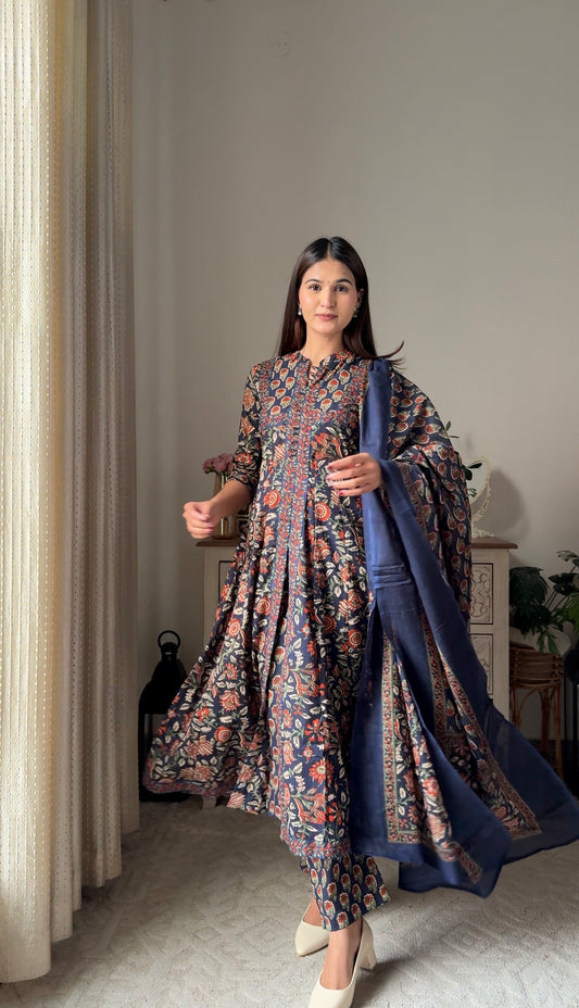 Suhasini Blue Cotton Anarkali Suit Set
