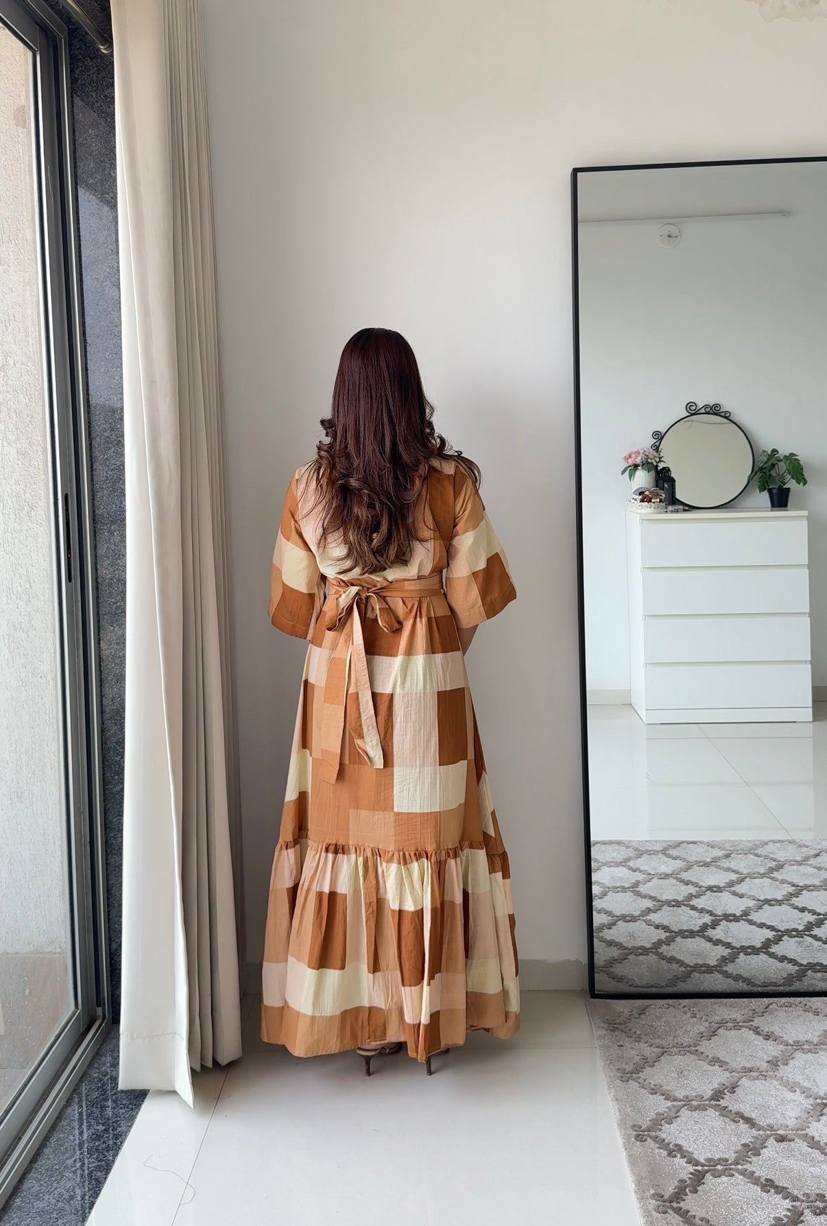 Biscotti Beige checkered dress
