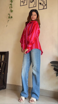 Bold Berry Stripes Cotton Shirt
