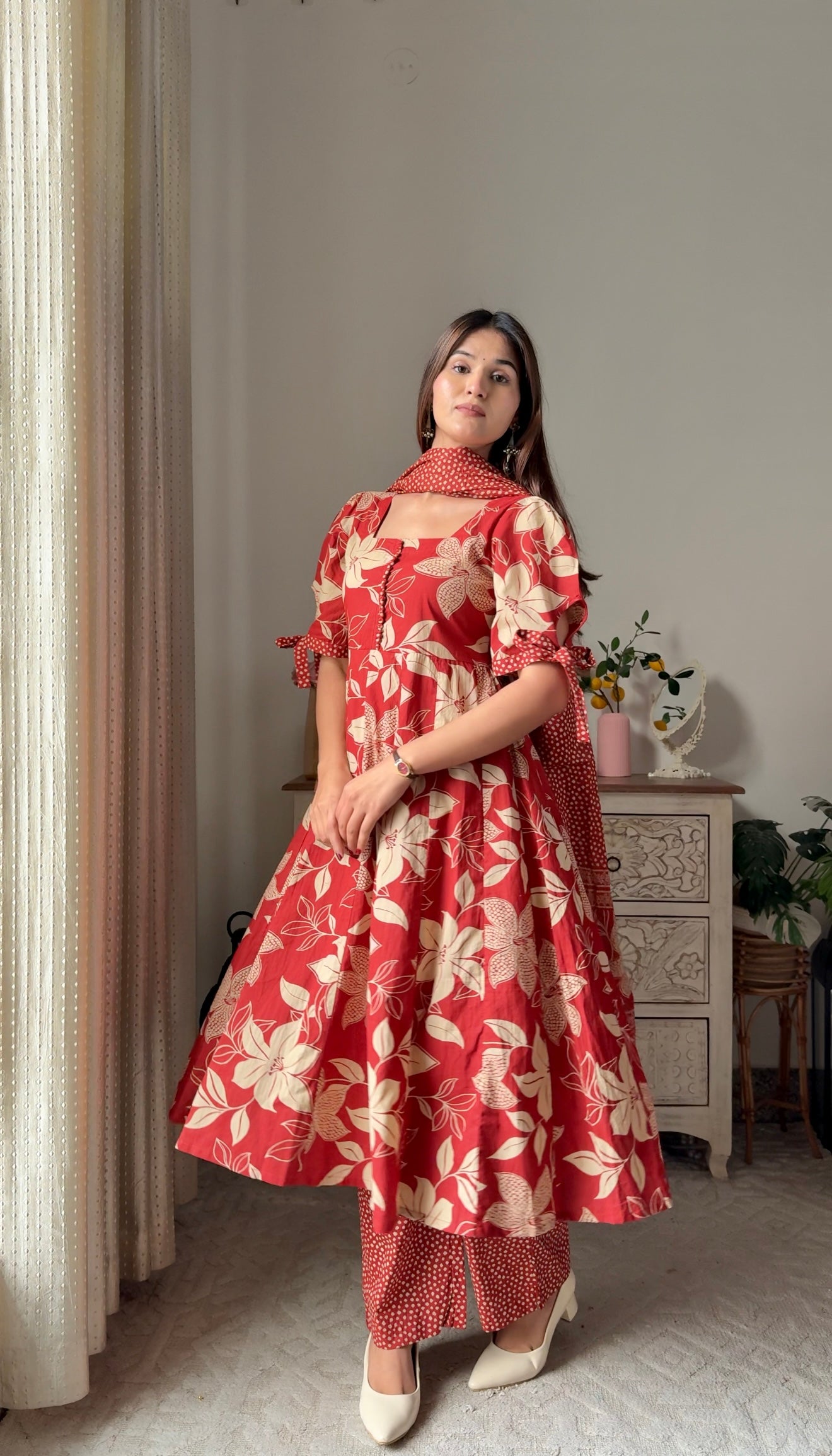 Saru Rust Orange Cotton Anarkali Suit Set