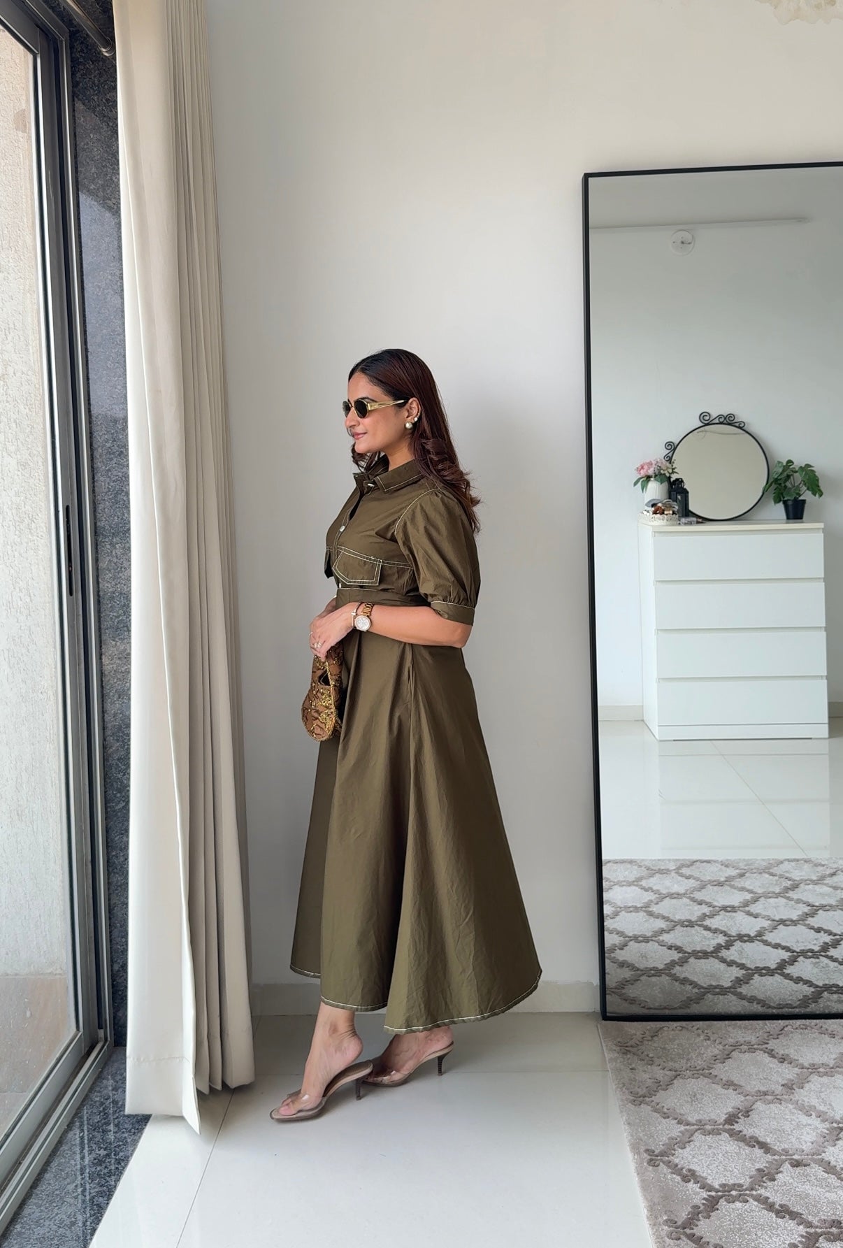 Olivine Olive green shirt dress