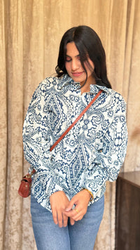 Printed Blue & White Cotton Shirt