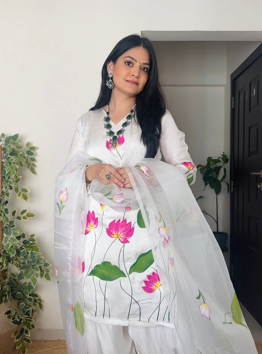 Nayab Hand-Painted Organza Satin Suit Set